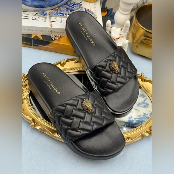 🆕 KURT GEIGER LONDON 🧿 NWOT Meena Eagle Slide, Quilted Black - Sz 38.5 US 8 - Picture 7 of 12